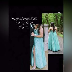 Teal flowy long prom dress